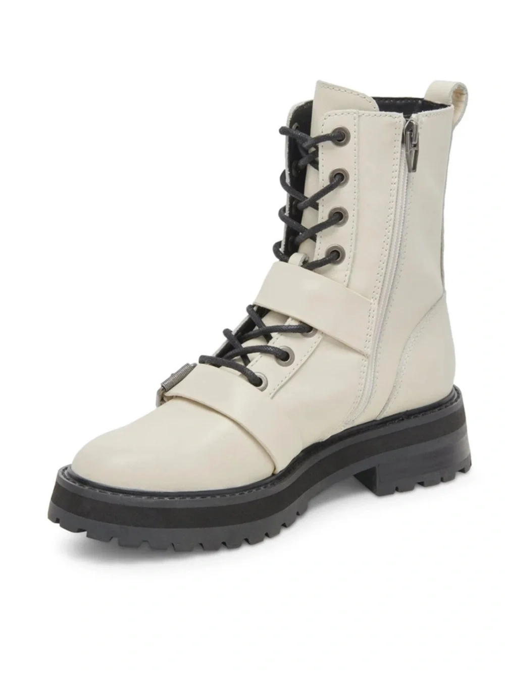 Dolce Vita White Lace-Up Combat Boots with Black Laces - Picture 2 of 7